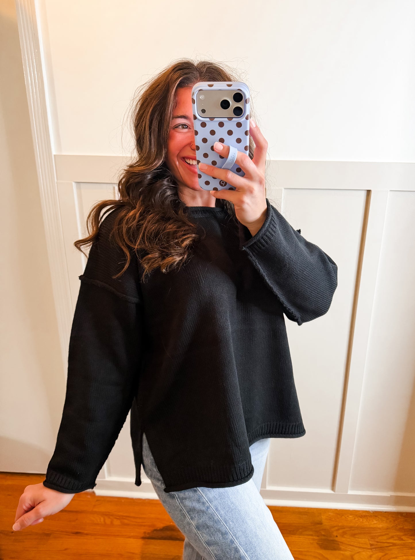 Black Ribbed Crew Neck Sweater