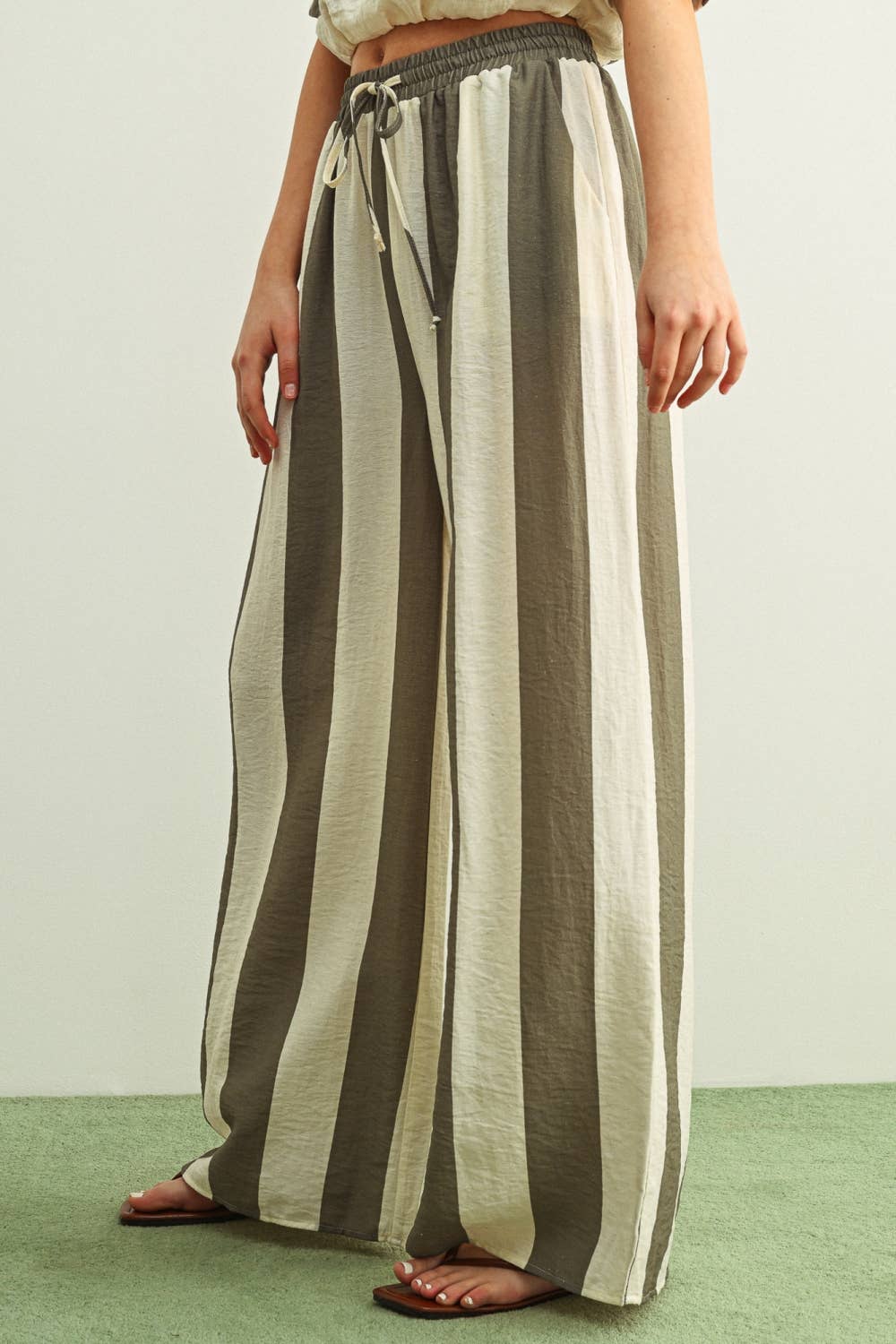 Pre-Order Olive Halle Stripe Wide Leg Trouser