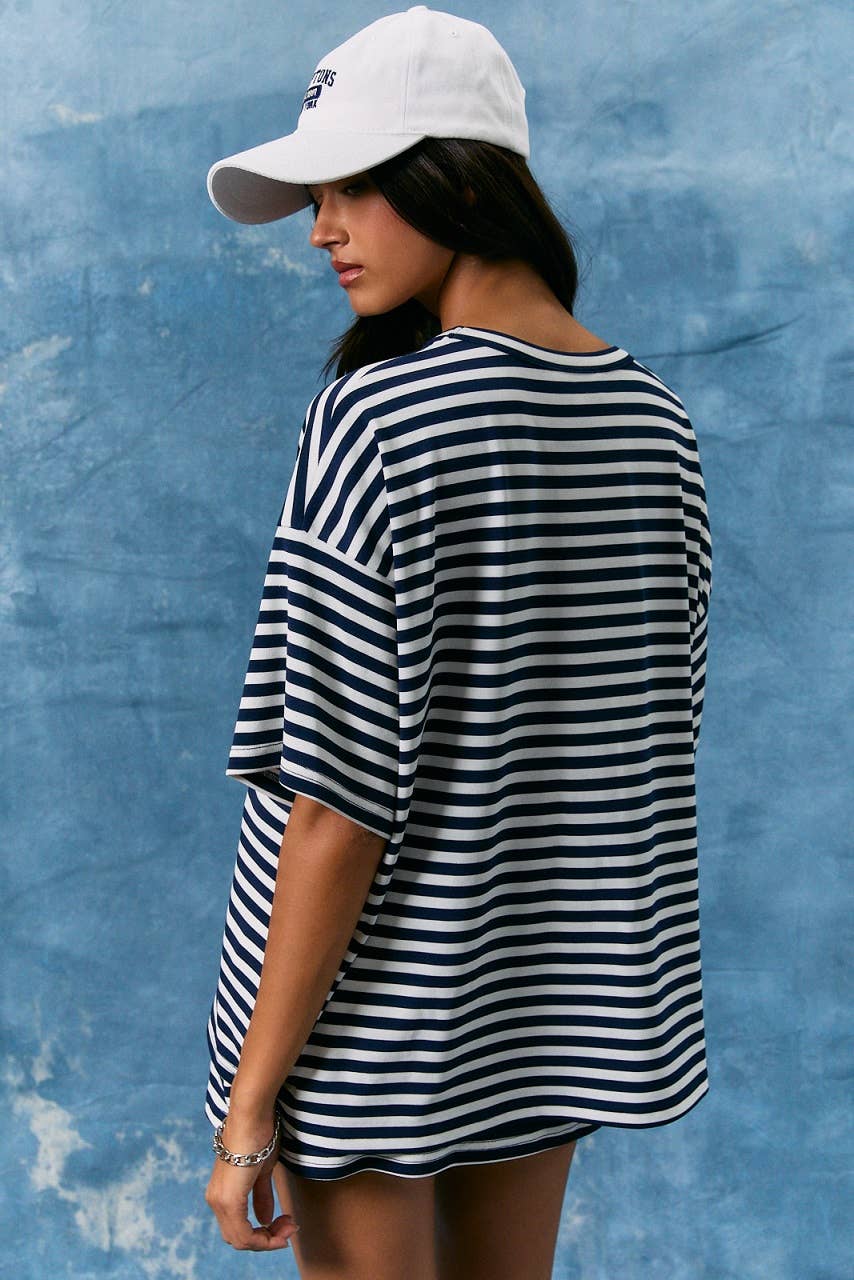 Saylor Short Sleeve Stripe Oversized Tee